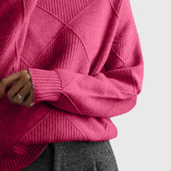 Diana Diamond Pattern Turtleneck Sweater in Rose Pink
