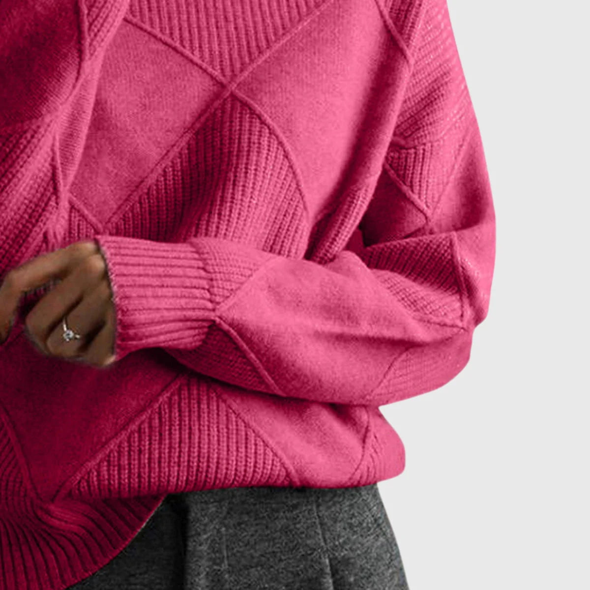 Diana Diamond Pattern Turtleneck Sweater in Rose Pink