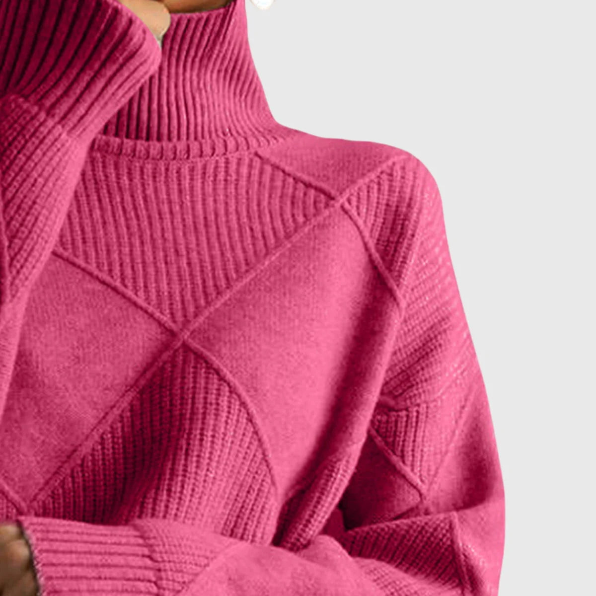 Diana Diamond Pattern Turtleneck Sweater in Rose Pink