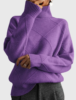 Diana Diamond Pattern Turtleneck Sweater in Violet