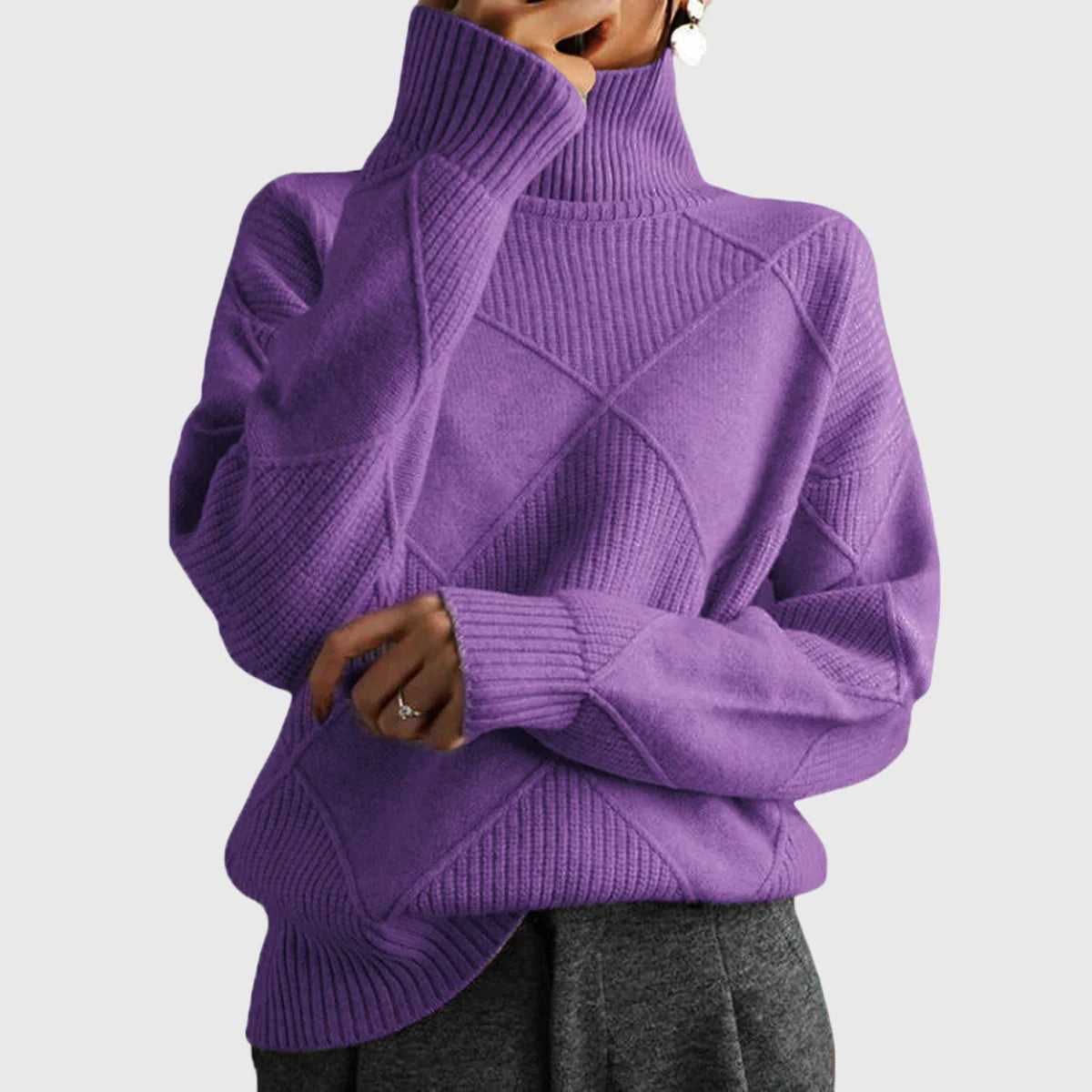 Diana Diamond Pattern Turtleneck Sweater in Violet