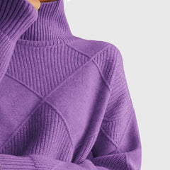 Diana Diamond Pattern Turtleneck Sweater in Violet