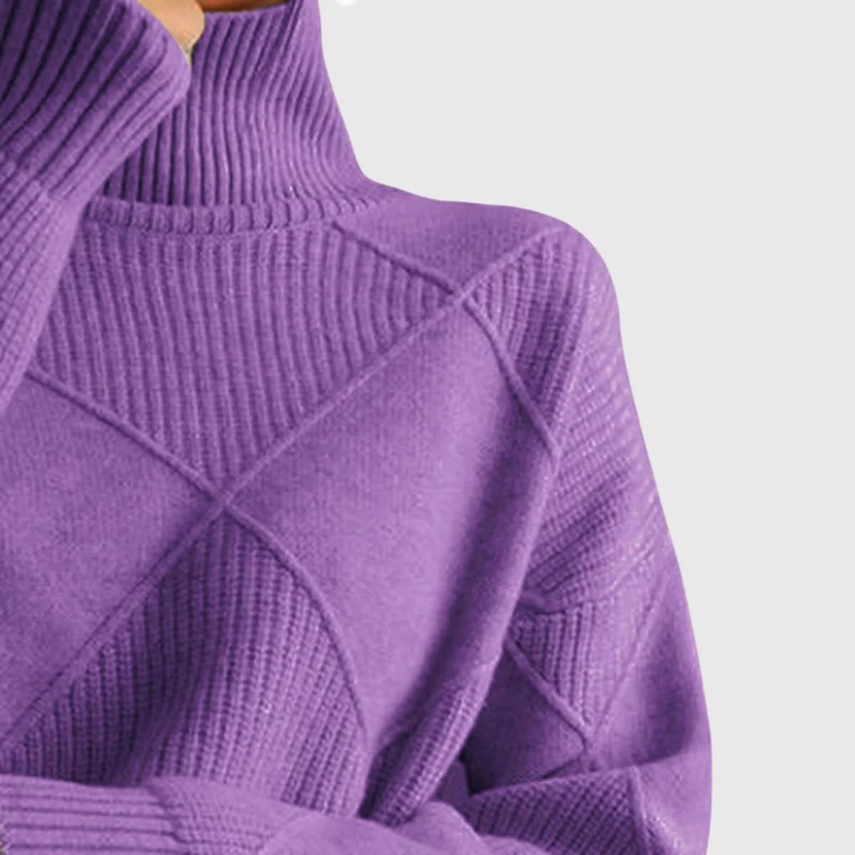 Diana Diamond Pattern Turtleneck Sweater in Violet