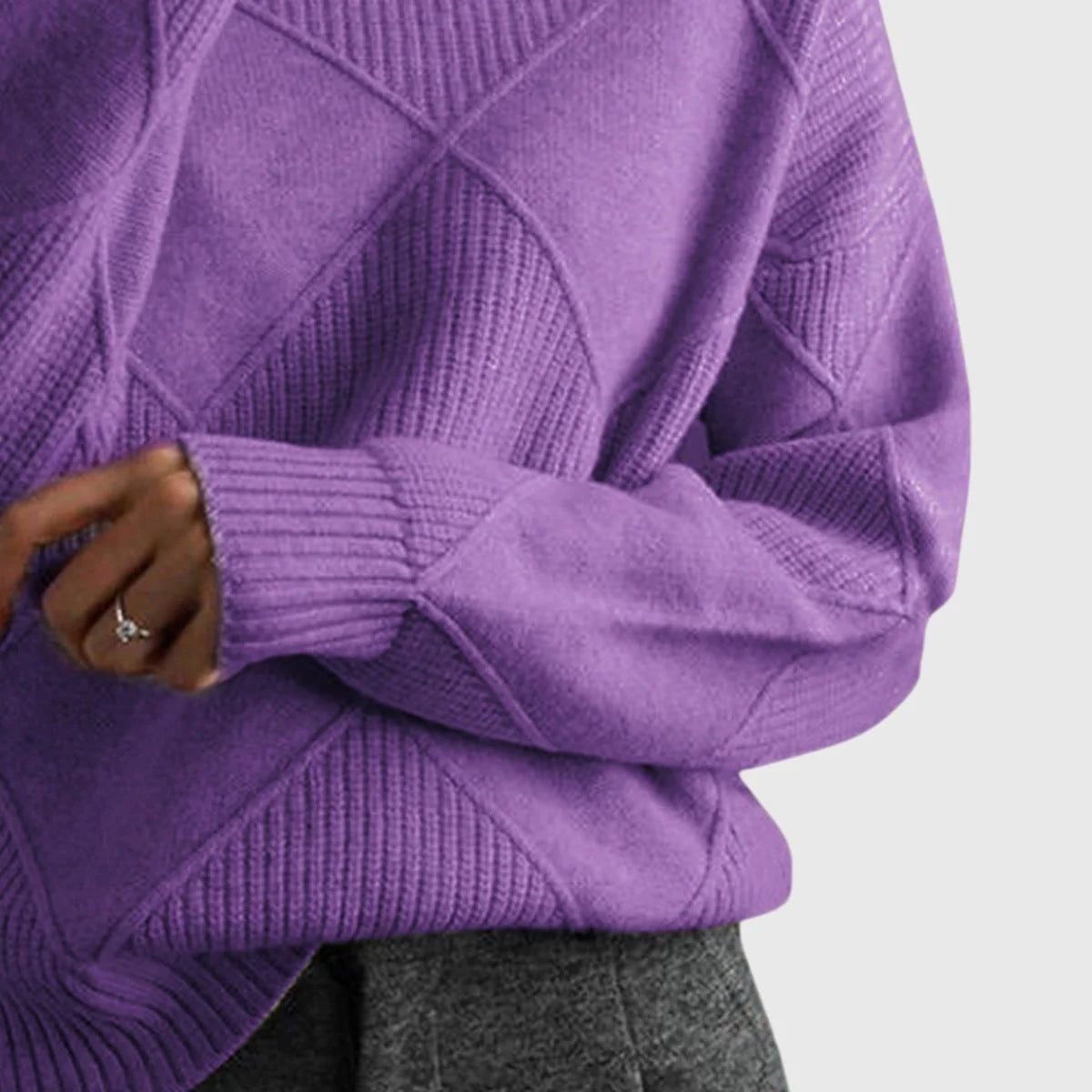 Diana Diamond Pattern Turtleneck Sweater in Violet