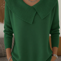 Diane Wide Fold-Over Collar Sweater in Green