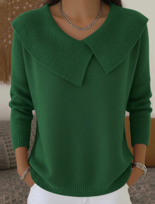 Diane Wide Fold-Over Collar Sweater in Green
