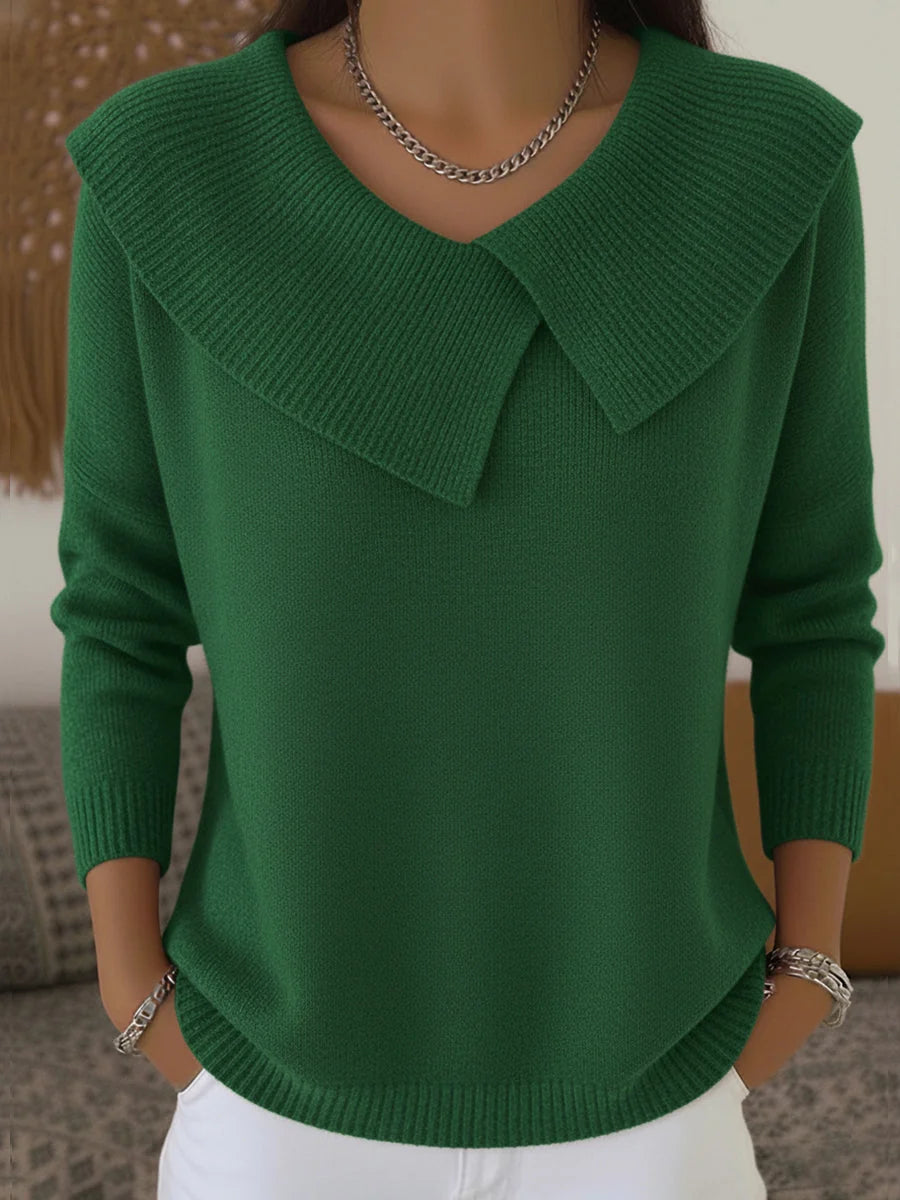 Diane Wide Fold-Over Collar Sweater in Green