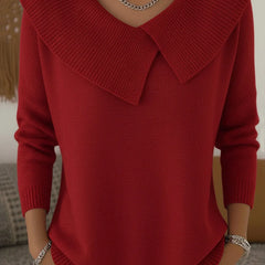 Diane Wide Fold-Over Collar Sweater in Red