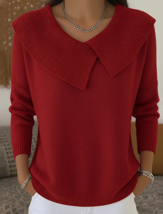 Diane Wide Fold-Over Collar Sweater in Red