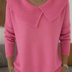 Diane Wide Fold-Over Collar Sweater in Pink