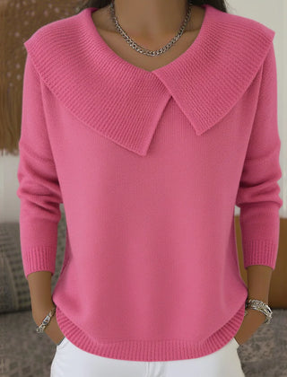 Diane Wide Fold-Over Collar Sweater in Pink