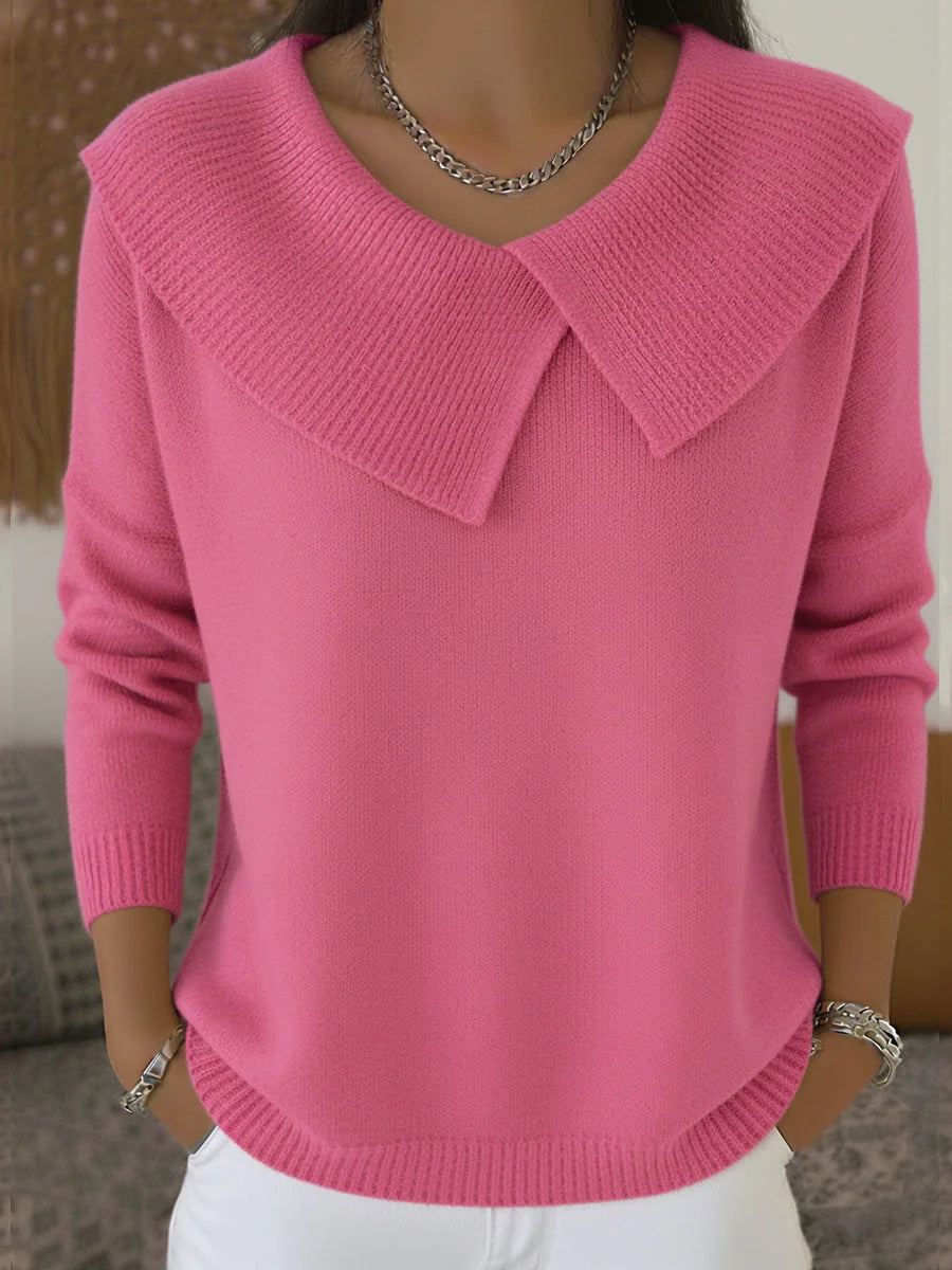 Diane Wide Fold-Over Collar Sweater in Pink