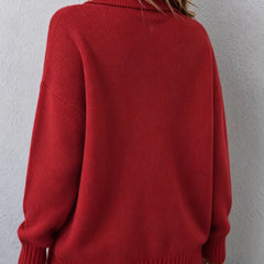 Doris Polo Collar Button Placket Sweater in Red