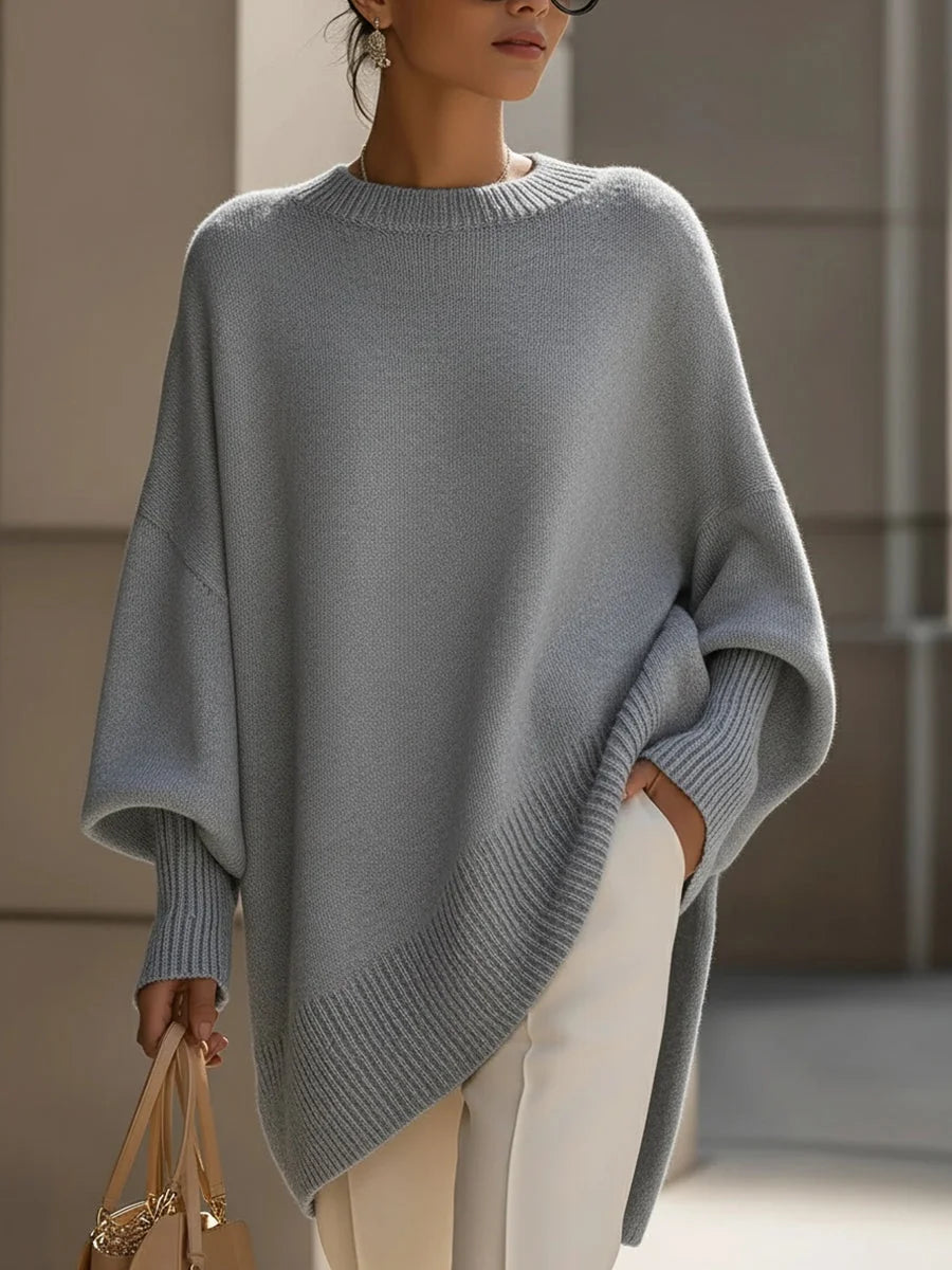 Dorothy Draped Wide Neck Oversized Sweater in Grey