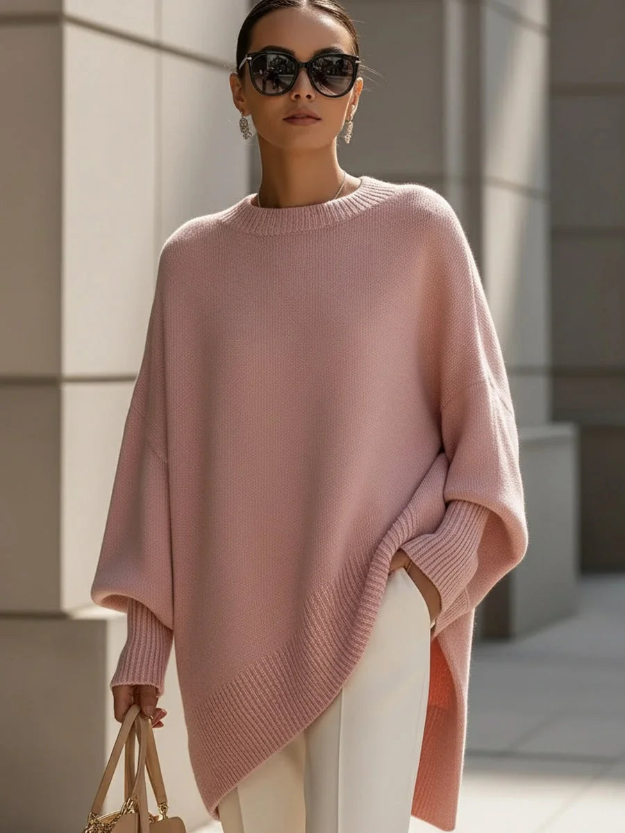 Dorothy Draped Wide Neck Oversized Sweater in Pink
