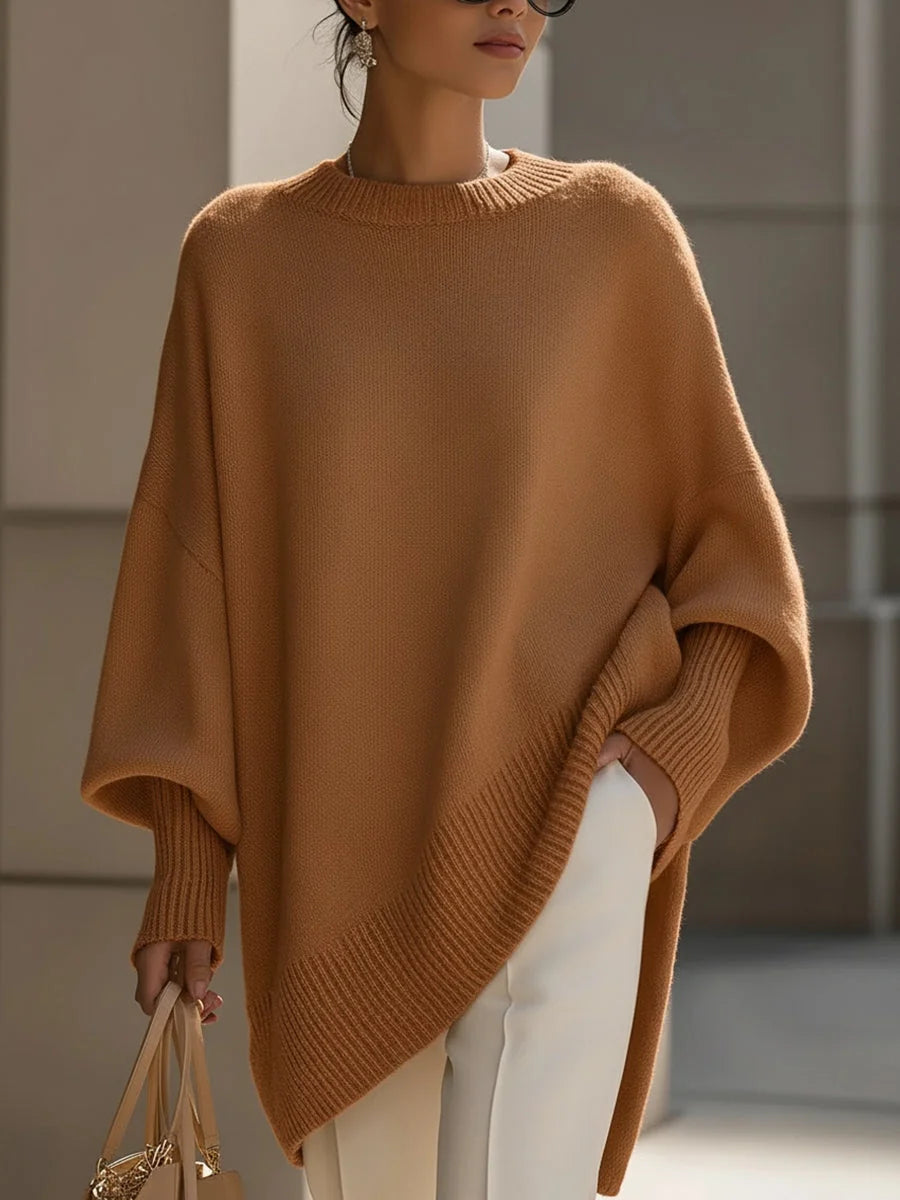 Dorothy Draped Wide Neck Oversized Sweater in Camel