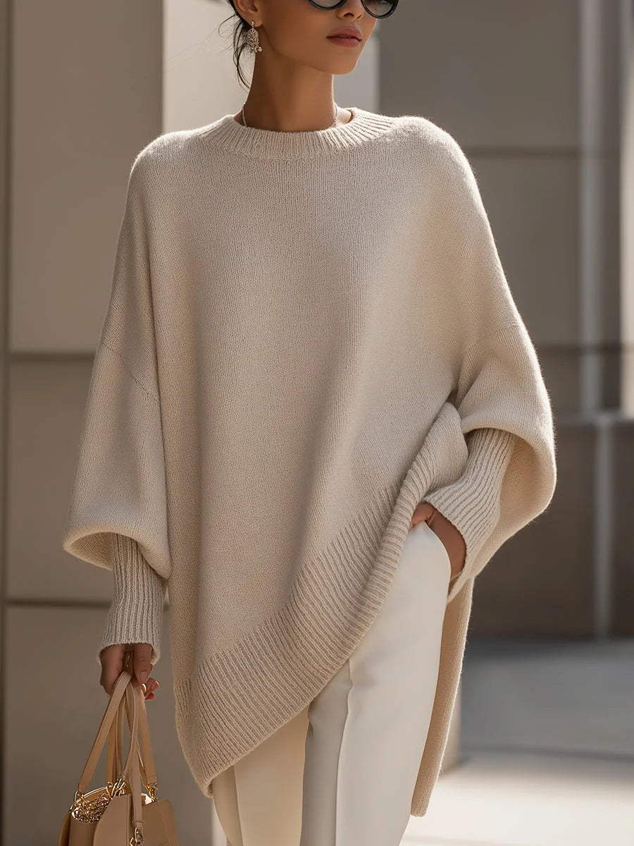 Dorothy Draped Wide Neck Oversized Sweater in Beige