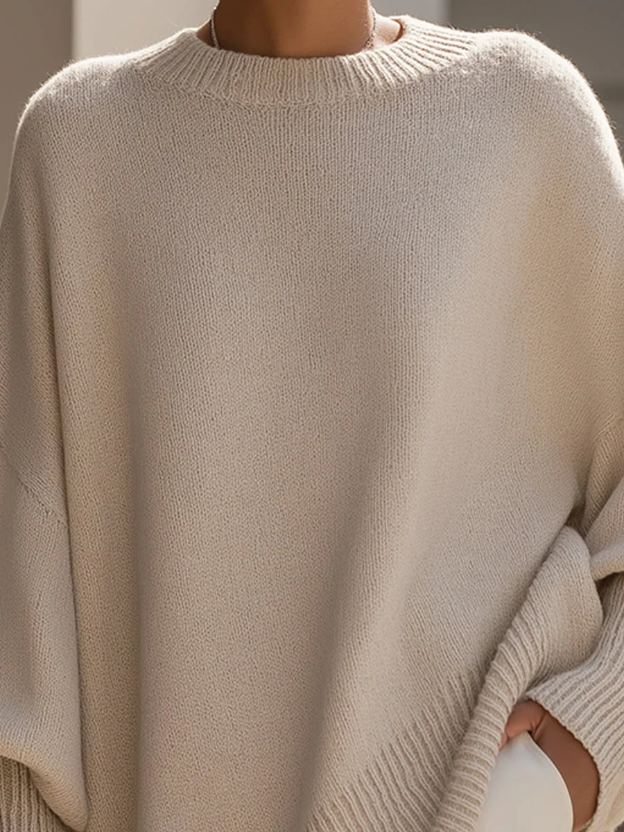 Dorothy Draped Wide Neck Oversized Sweater in Beige
