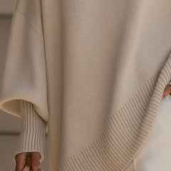 Dorothy Draped Wide Neck Oversized Sweater in Beige
