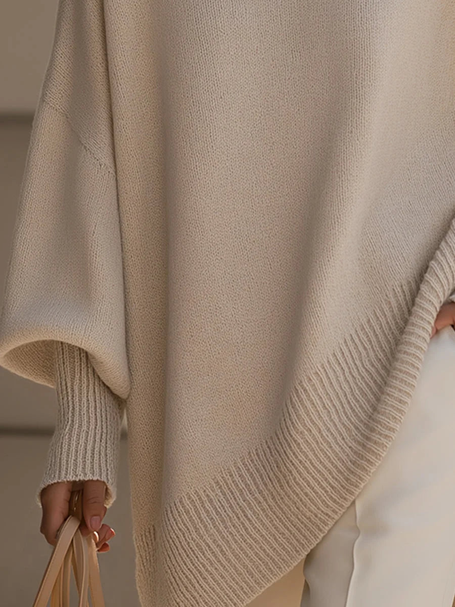 Dorothy Draped Wide Neck Oversized Sweater in Beige
