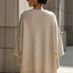 Dorothy Draped Wide Neck Oversized Sweater in Beige