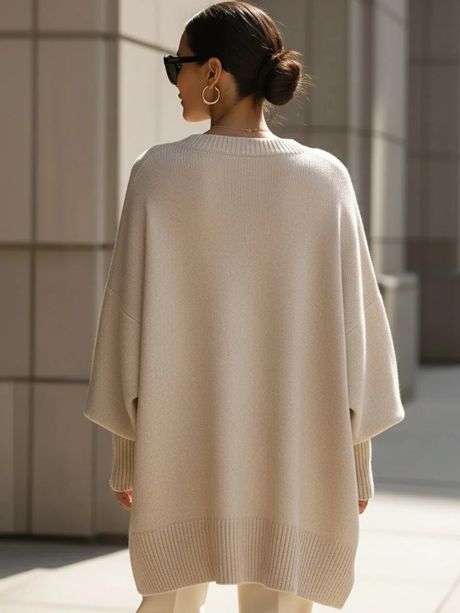 Dorothy Draped Wide Neck Oversized Sweater in Beige