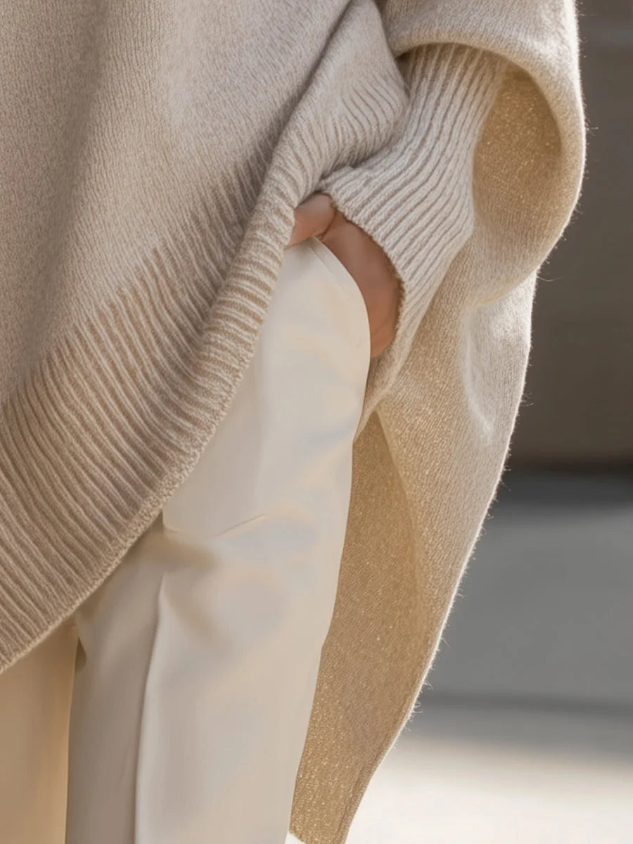 Dorothy Draped Wide Neck Oversized Sweater in Beige