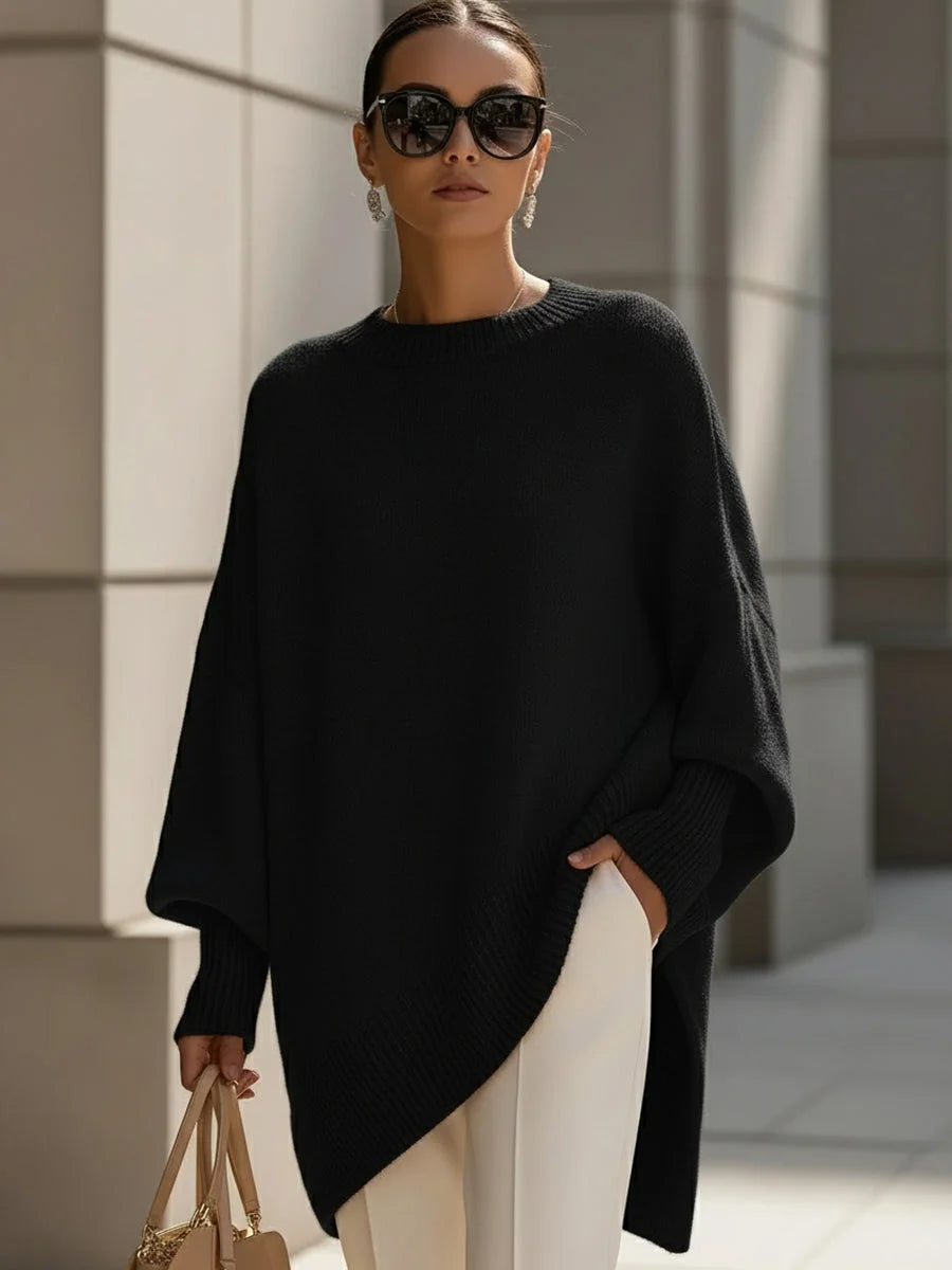 Dorothy Draped Wide Neck Oversized Sweater in Black