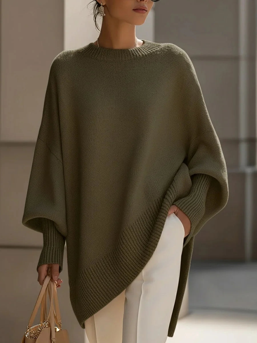 Dorothy Draped Wide Neck Oversized Sweater in Olive Green
