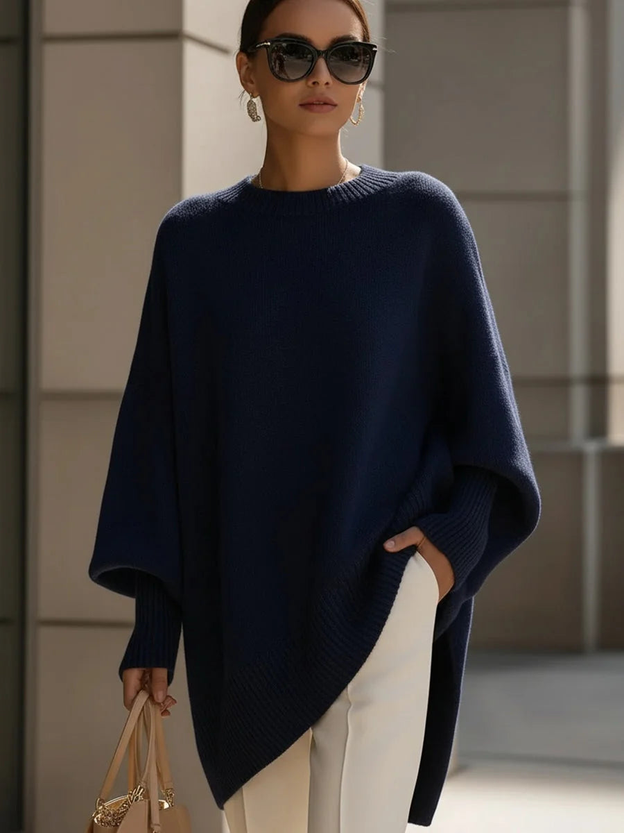 Dorothy Draped Wide Neck Oversized Sweater in Navy