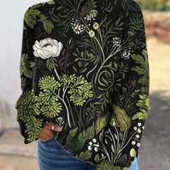 Edith Botanical Print Turtleneck Sweater in Green