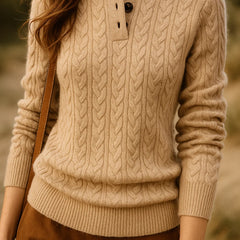Eileen Button Collar Cable Sweater in Forest Green