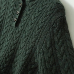 Eileen Button Collar Cable Sweater in Forest Green