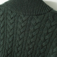Eileen Button Collar Cable Sweater in Forest Green
