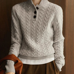 Eileen Button Collar Cable Sweater in Light Grey