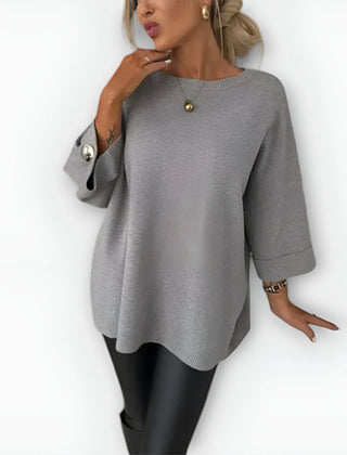 Elaine Wide Sleeve Tunic Sweater in Grey