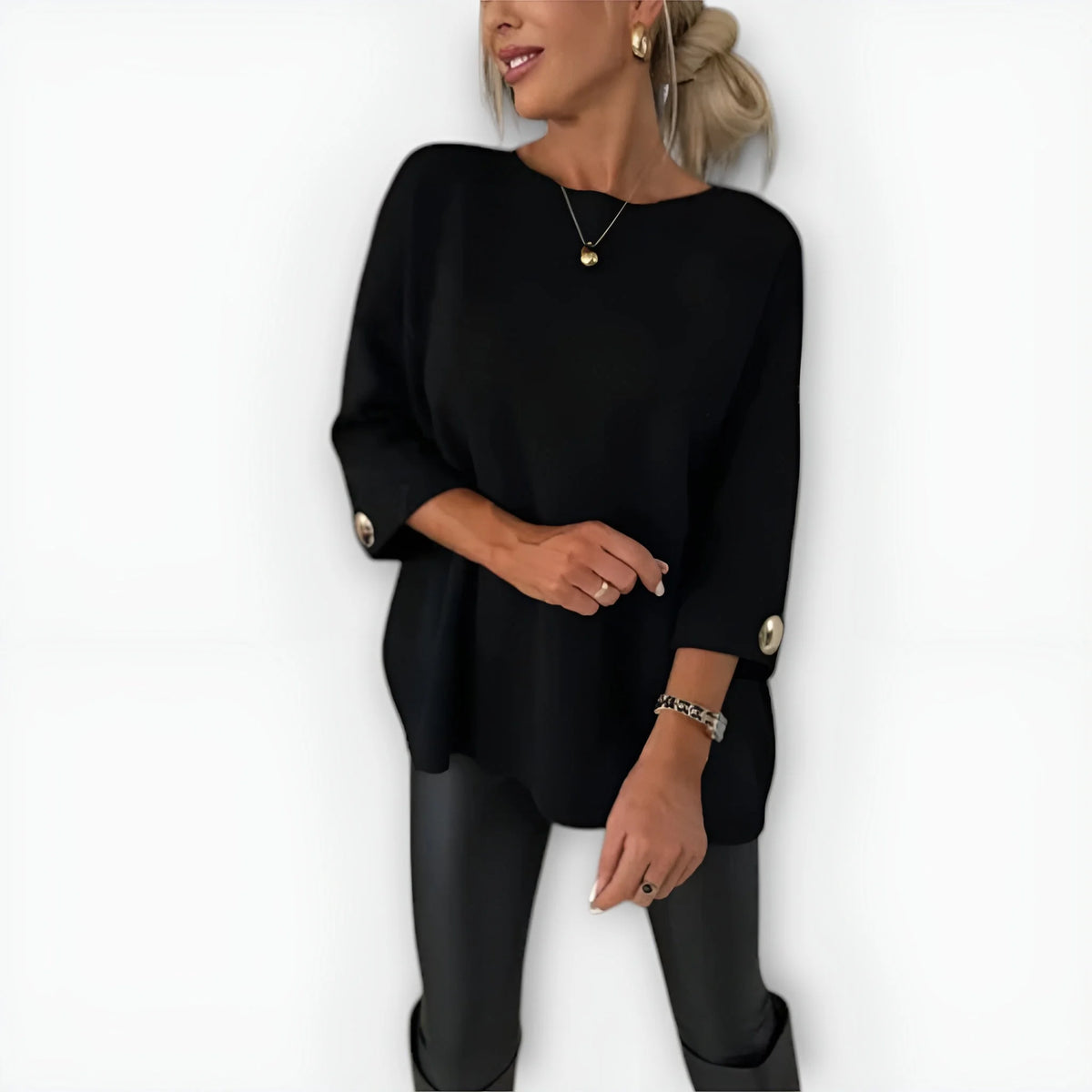 Elaine Wide Sleeve Tunic Sweater in Black