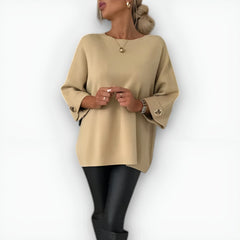 Elaine Wide Sleeve Tunic Sweater in Beige