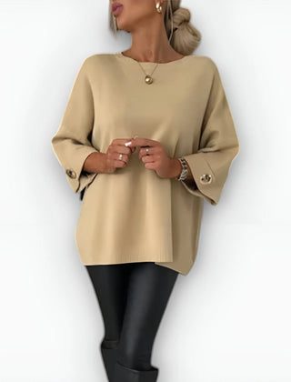 Elaine Wide Sleeve Tunic Sweater in Beige