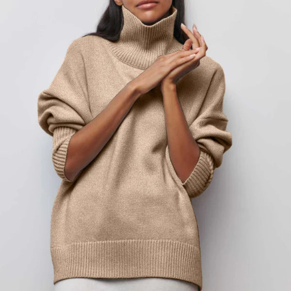 Eleanor Oversized Turtleneck Sweater in Beige