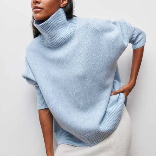 Eleanor Oversized Turtleneck Sweater in Light Blue