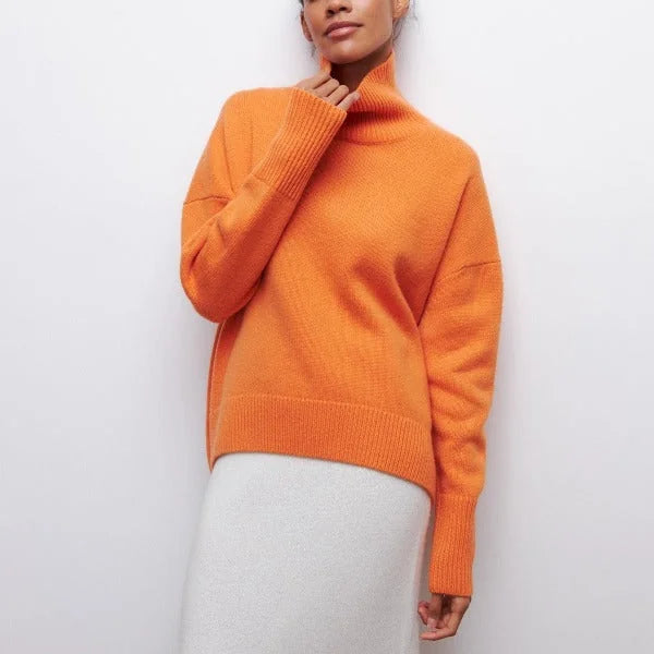 Eleanor Oversized Turtleneck Sweater in Orange