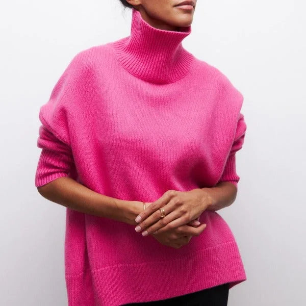 Eleanor Oversized Turtleneck Sweater in Fuchsia Pink