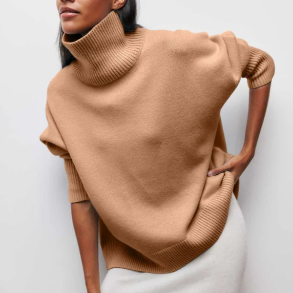 Eleanor Oversized Turtleneck Sweater in Camel