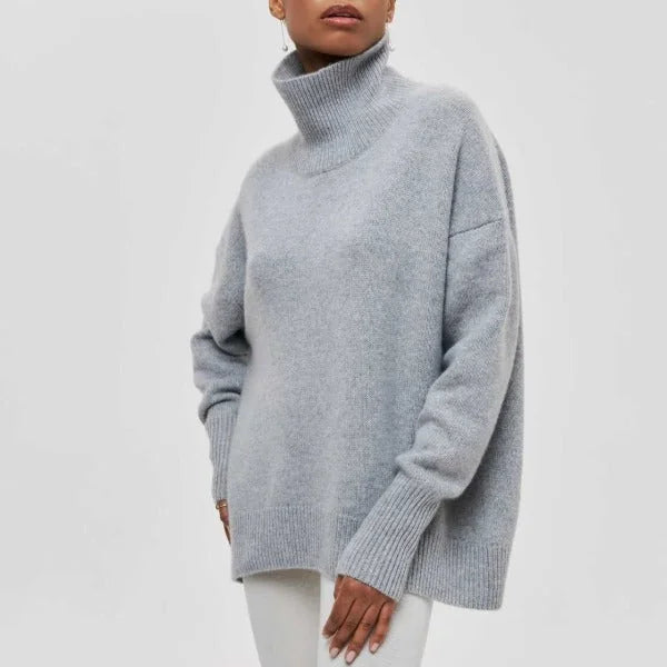 Eleanor Oversized Turtleneck Sweater in Light Grey