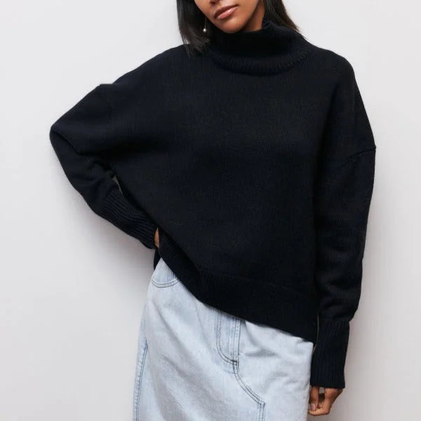 Eleanor Oversized Turtleneck Sweater in Black