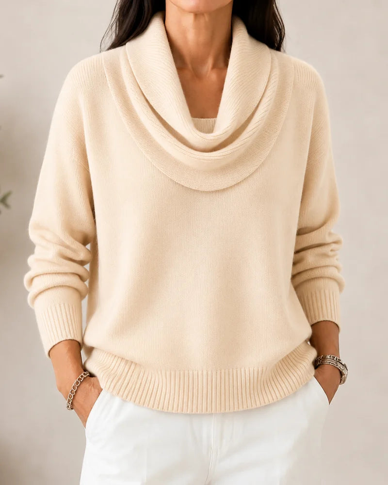 Elise Cowl Neck Sweater in Cream