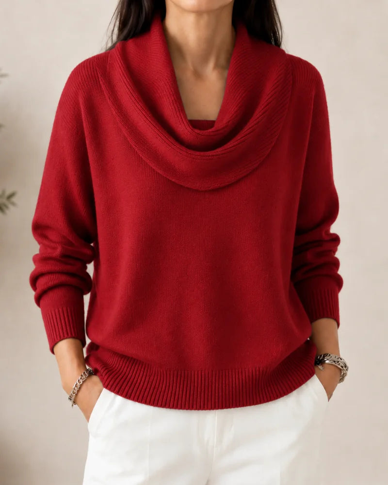 Elise Cowl Neck Sweater in Red