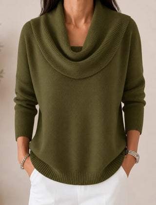 Elise Cowl Neck Sweater in Olive Green