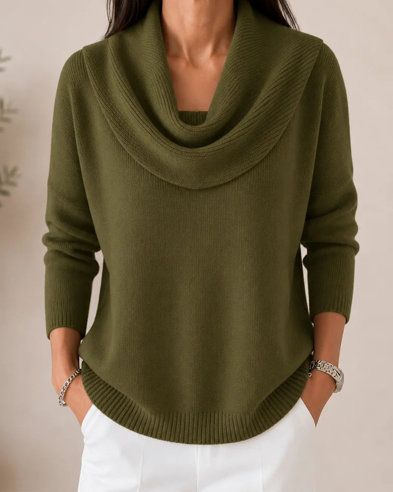 Elise Cowl Neck Sweater in Olive Green